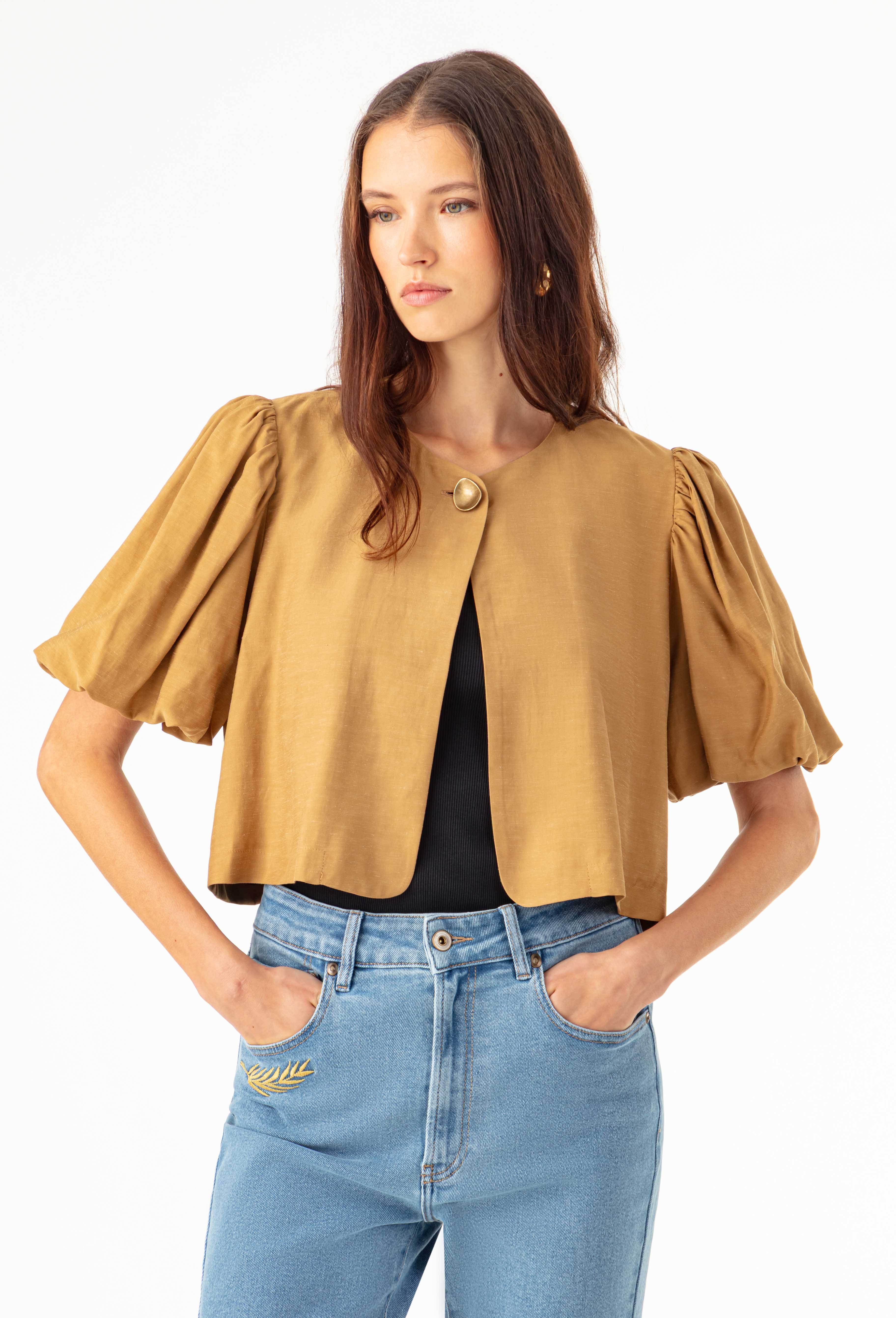 IRIS viscose-linen bolero with balloon sleeves | INDIES