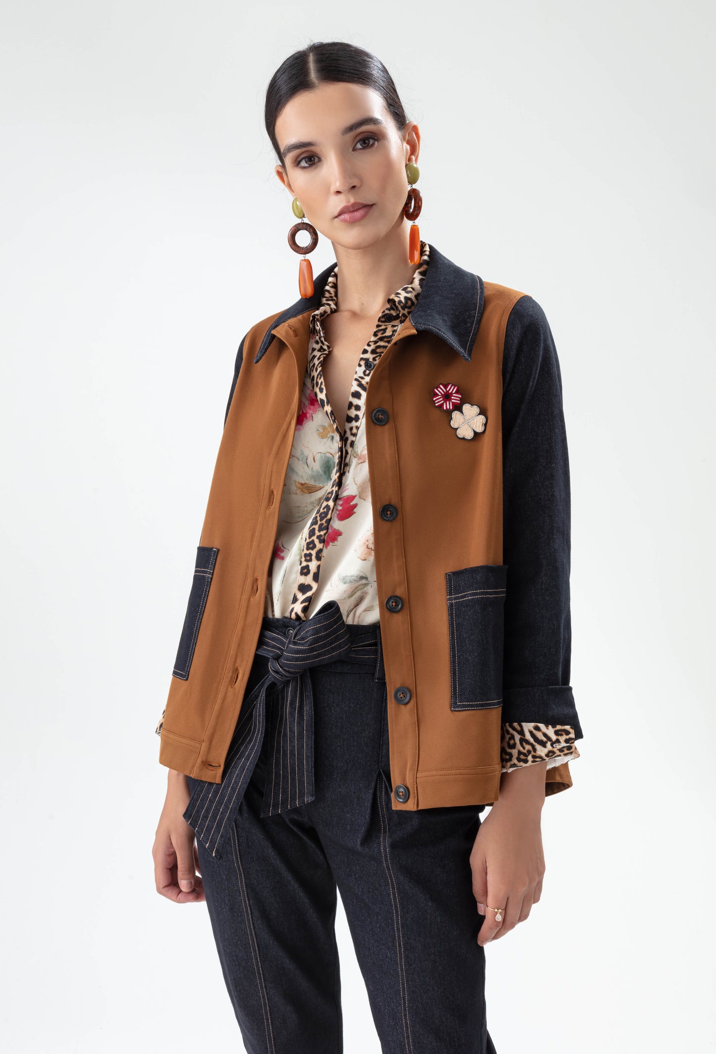 Veste Setri bi-matière caramel et jean brut 1
