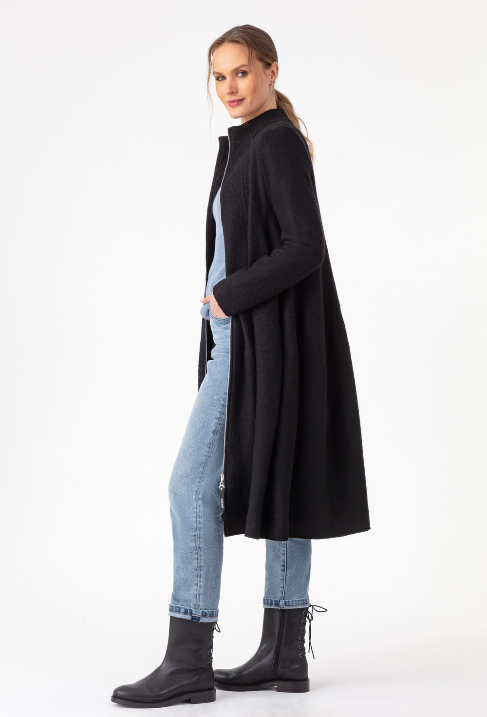 Manteau June en laine bouillie noire 6