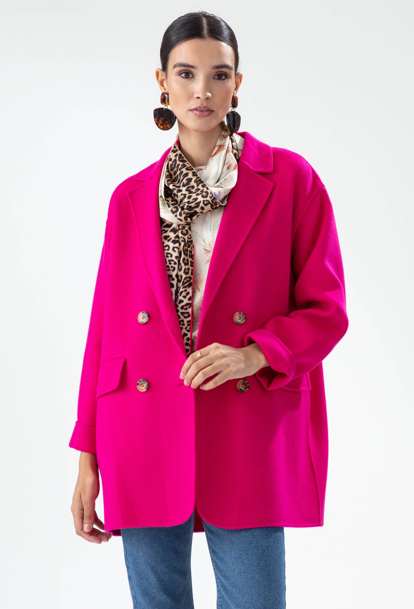Manteau double face Amalia fuchsia 100% laine 1