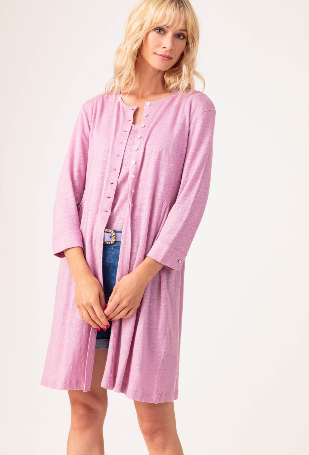 Gilet long Jeanne lilas 100% lin 1