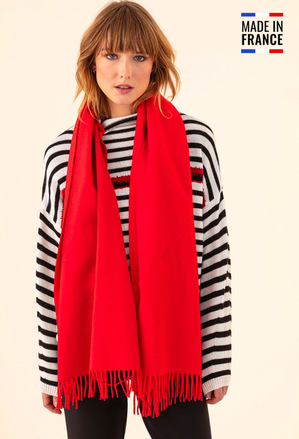 Echarpe Sandra rouge 100% laine Made in France 1
