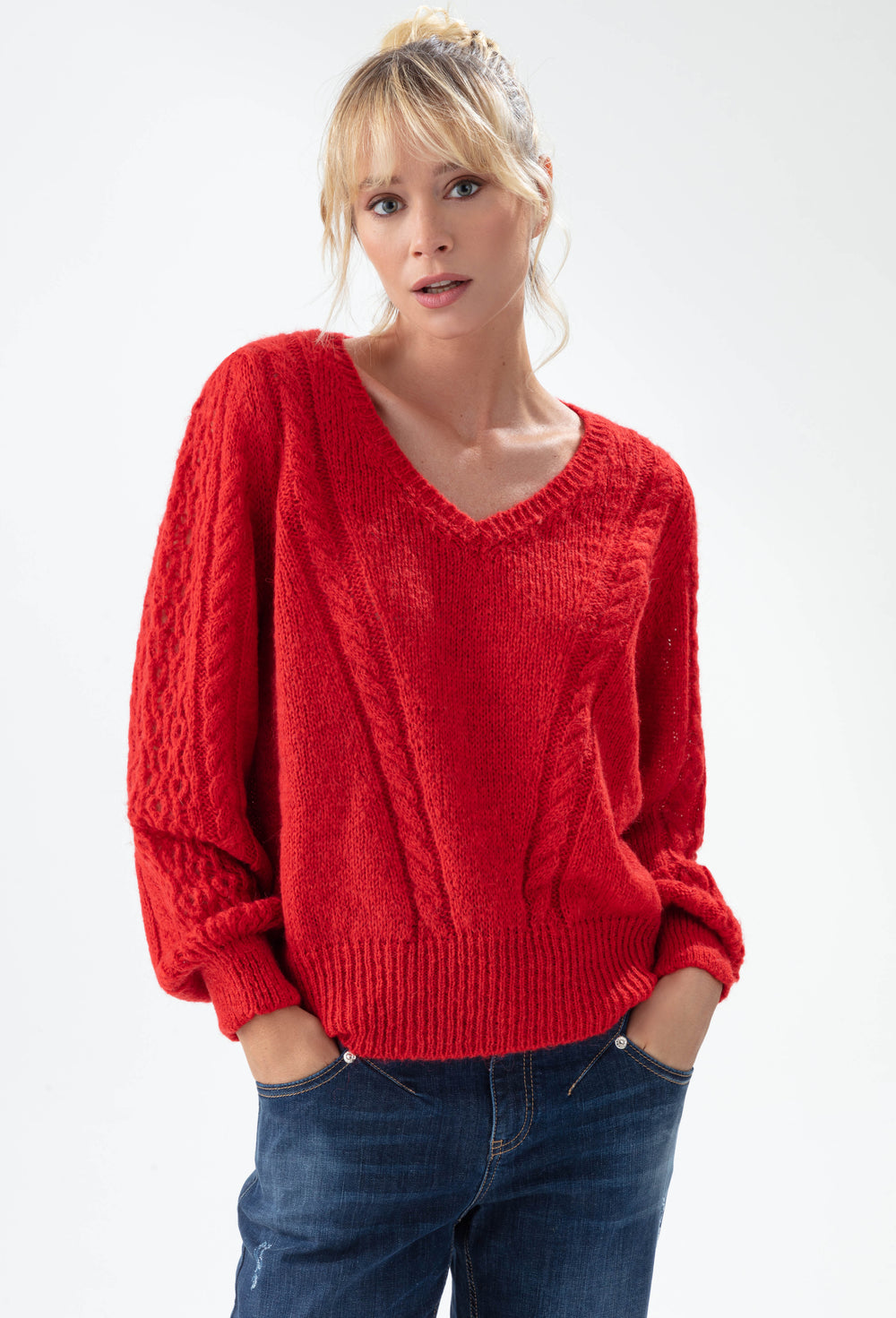Pull col V Grace rouge 20% laine 1