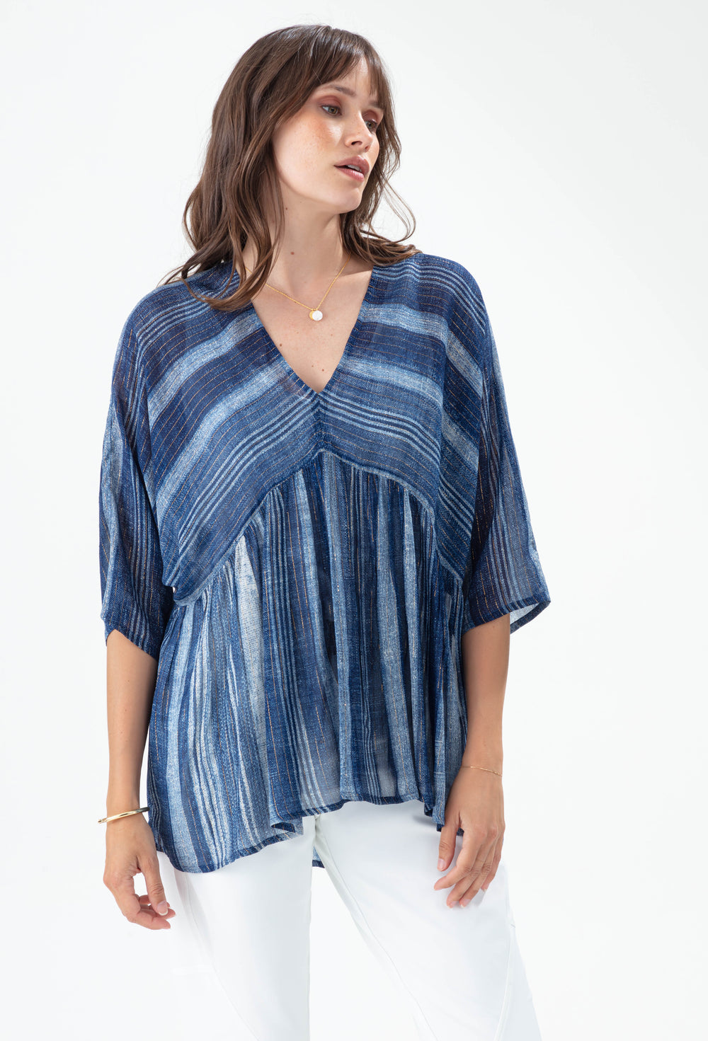 Blouse Poséidon à rayures saphir et gold 1