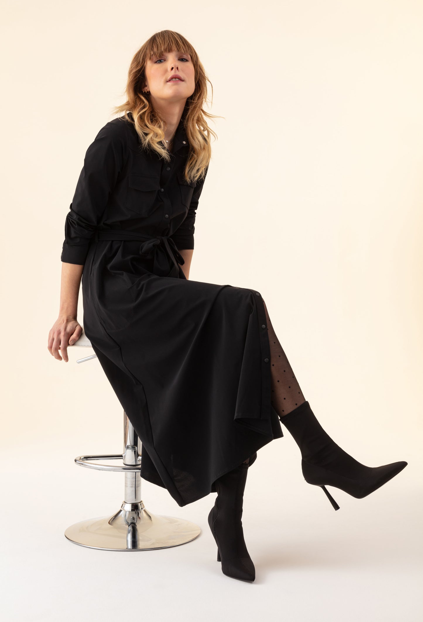 Robe longue Oscar noire en jersey technique 2