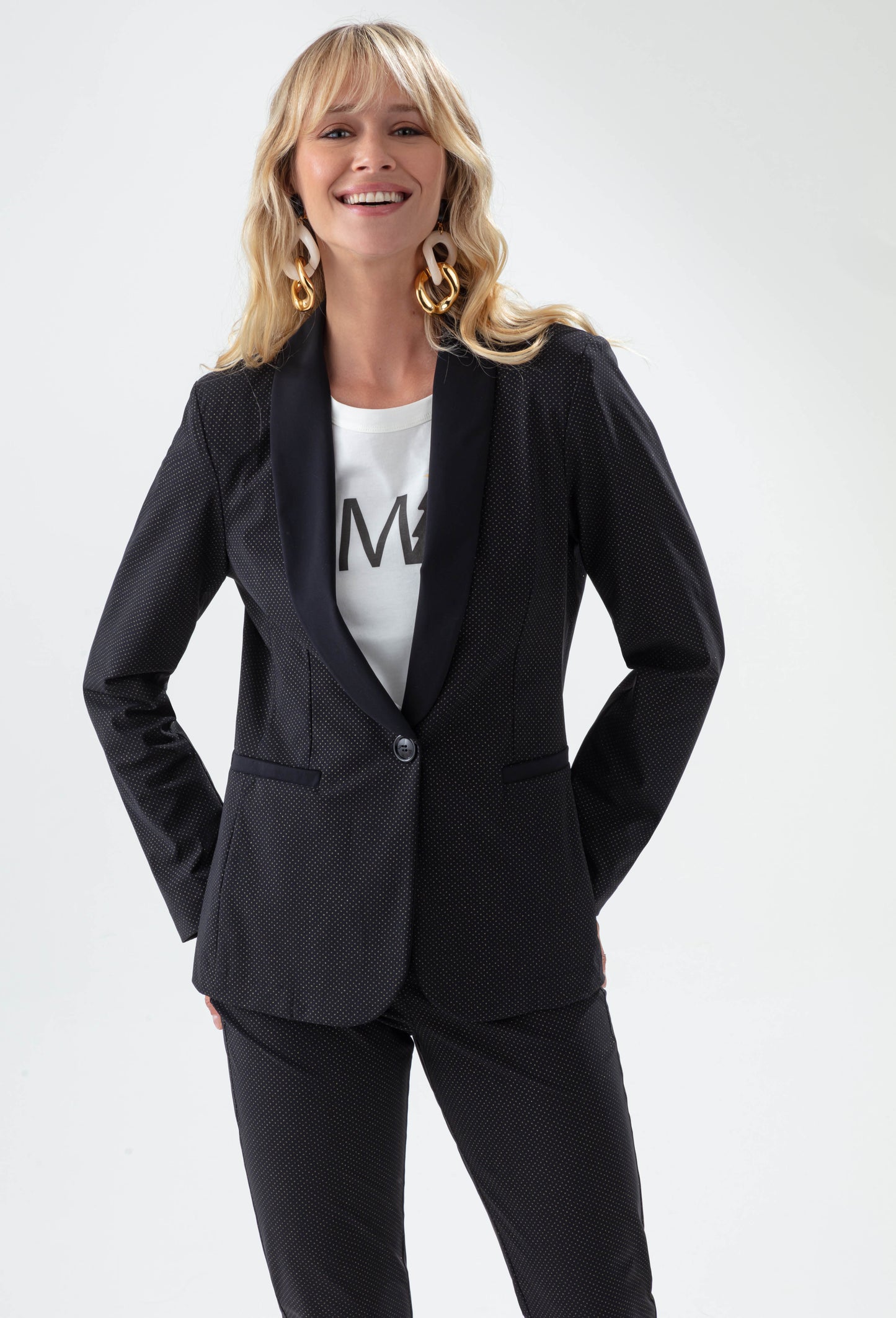 Veste Santa en jersey technique noir et pois doré 1