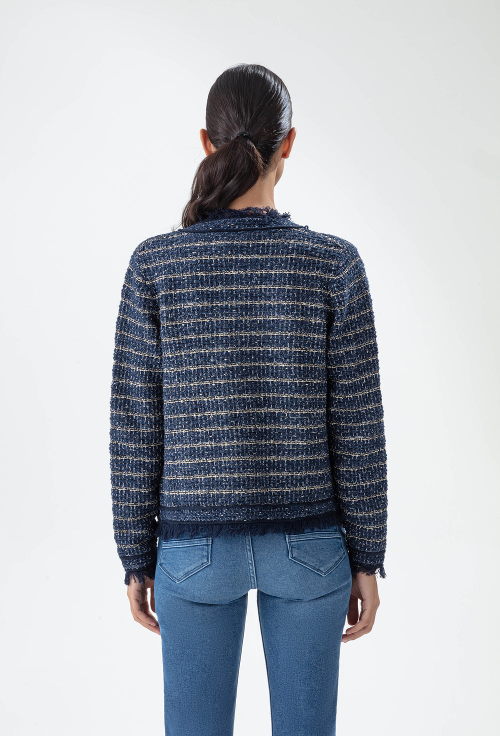 Gilet Sonia marine en coton effet tweed 3