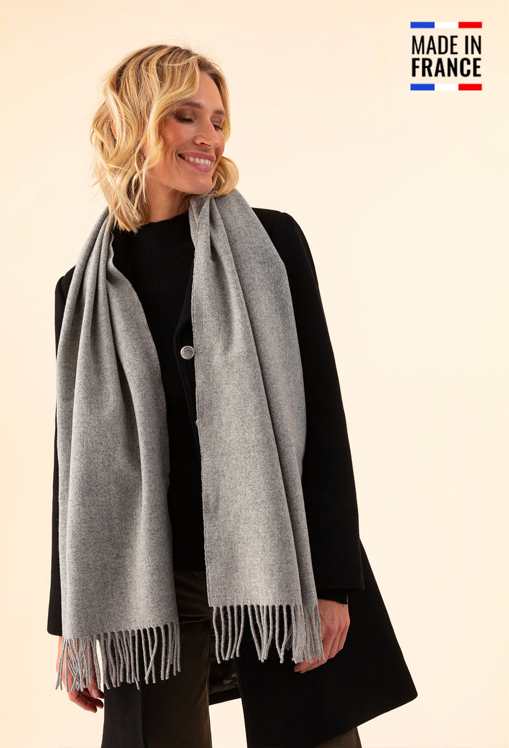 Echarpe Sandra grise 100% laine Made in France 1