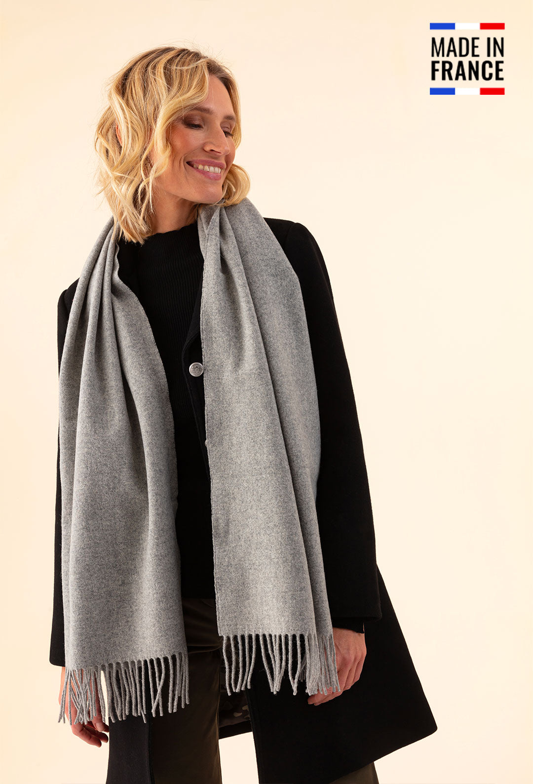 Echarpe Sandra grise 100% laine Made in France 1