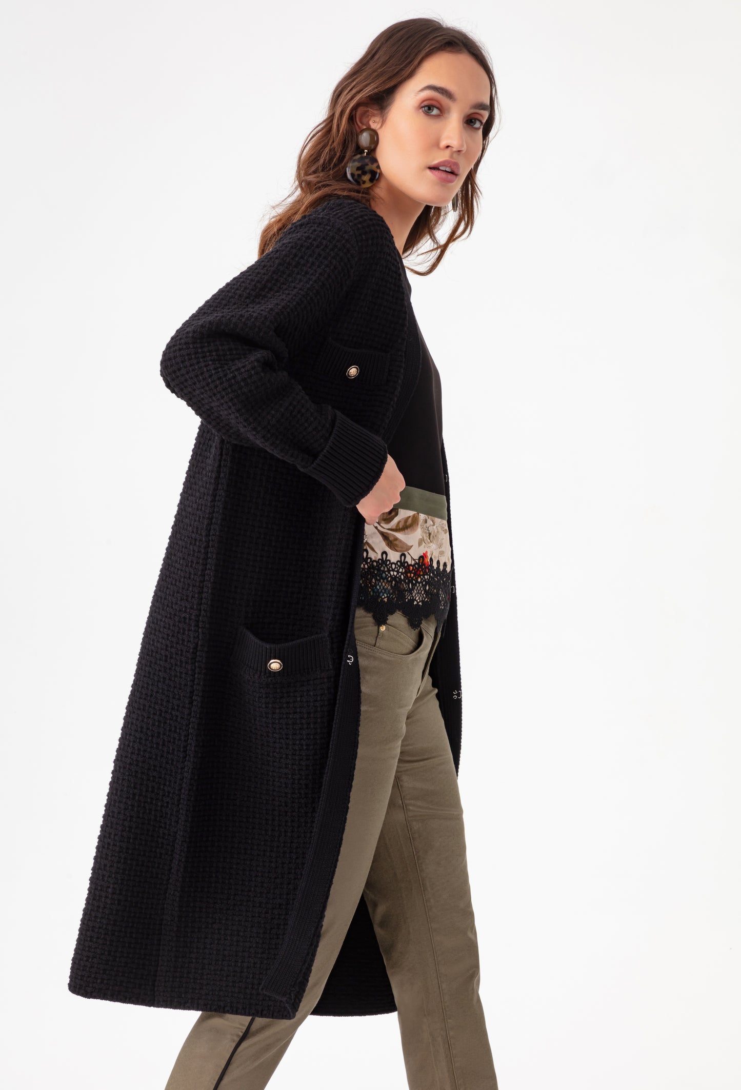 Gilet long Valeriane noir en maille 1