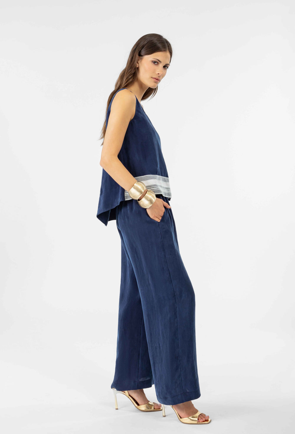 Pantalon palazzo Farell en lyocell marine 2