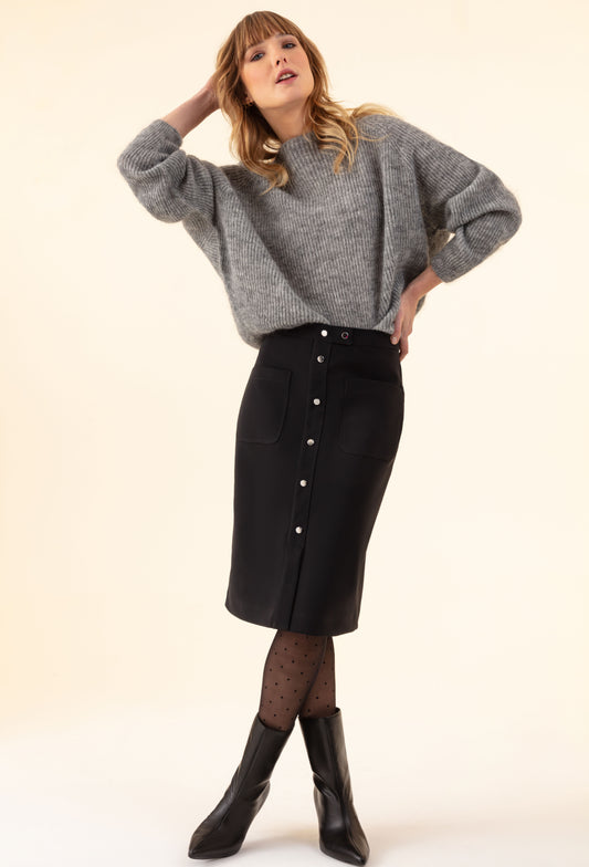 Jupe crayon Fanny noire en jersey technique 1