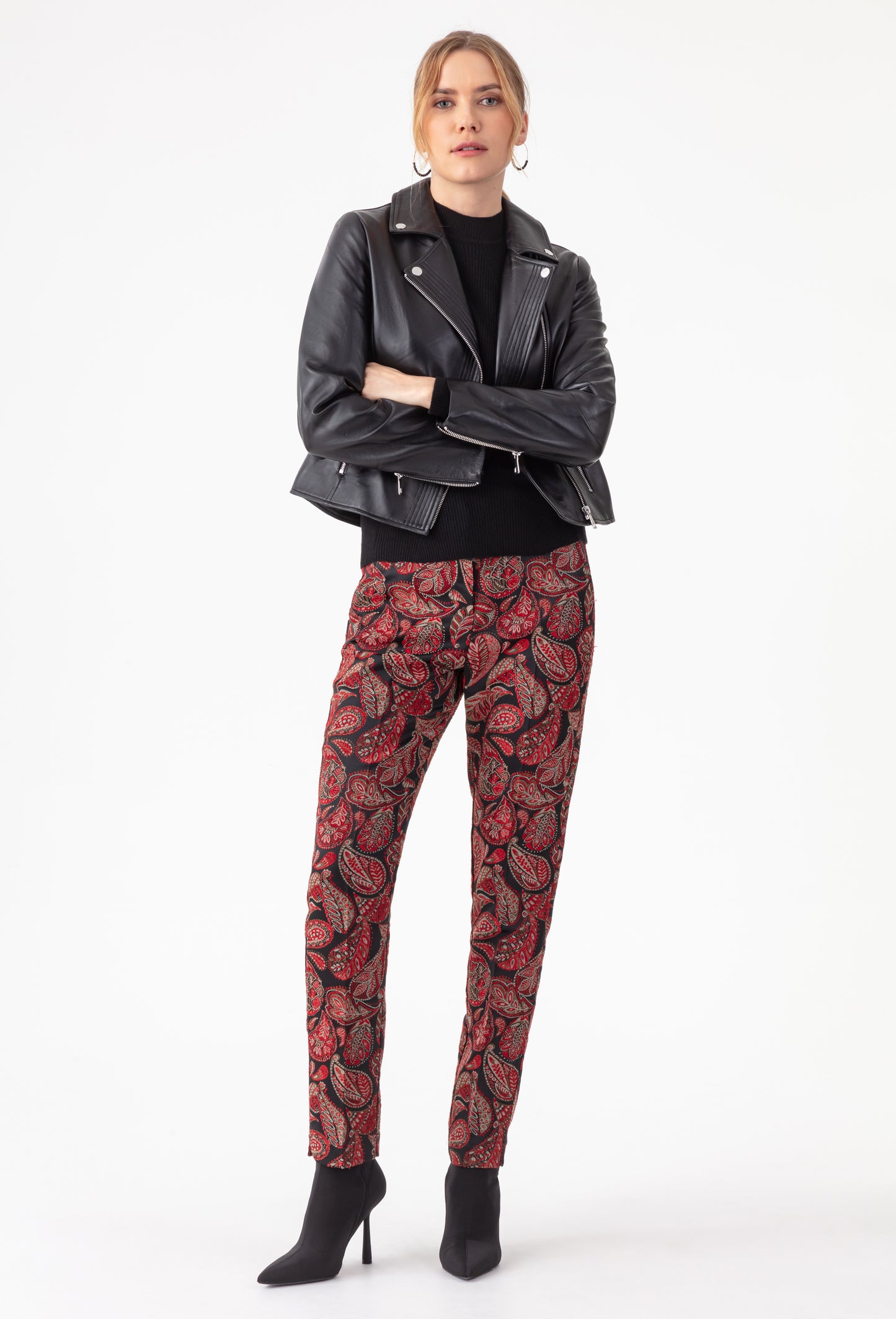 Pantalon cigarette Baker en jacquard rouge 5