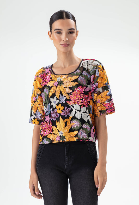 Top Élégance résille et sequins 1