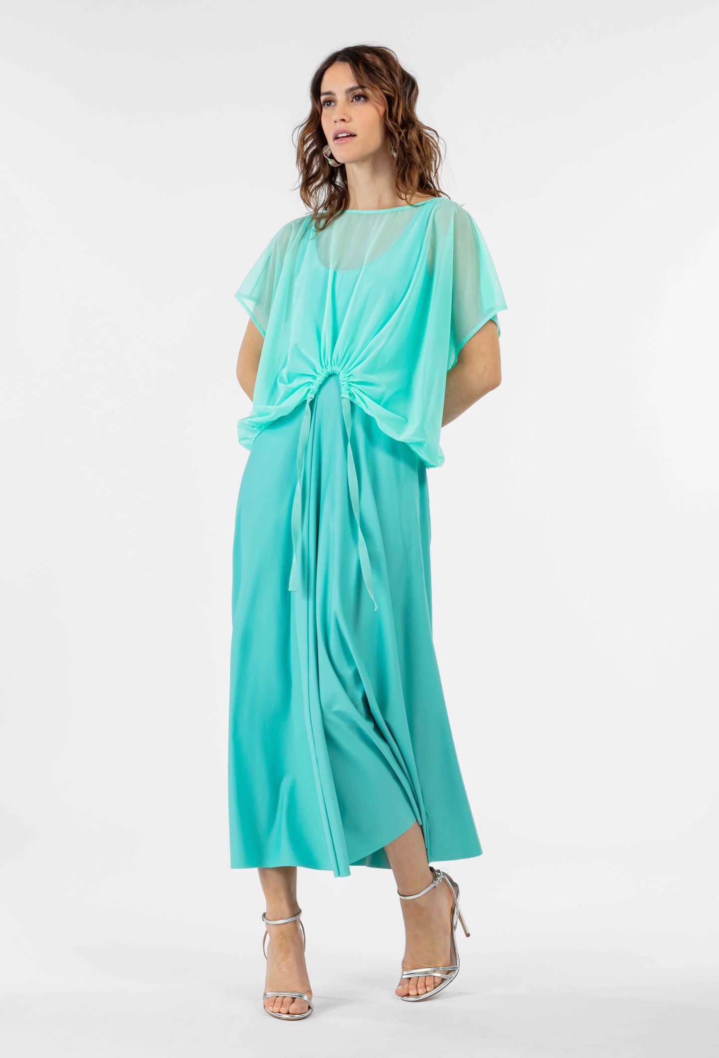 Robe longue Lara en jersey technique turquoise 4
