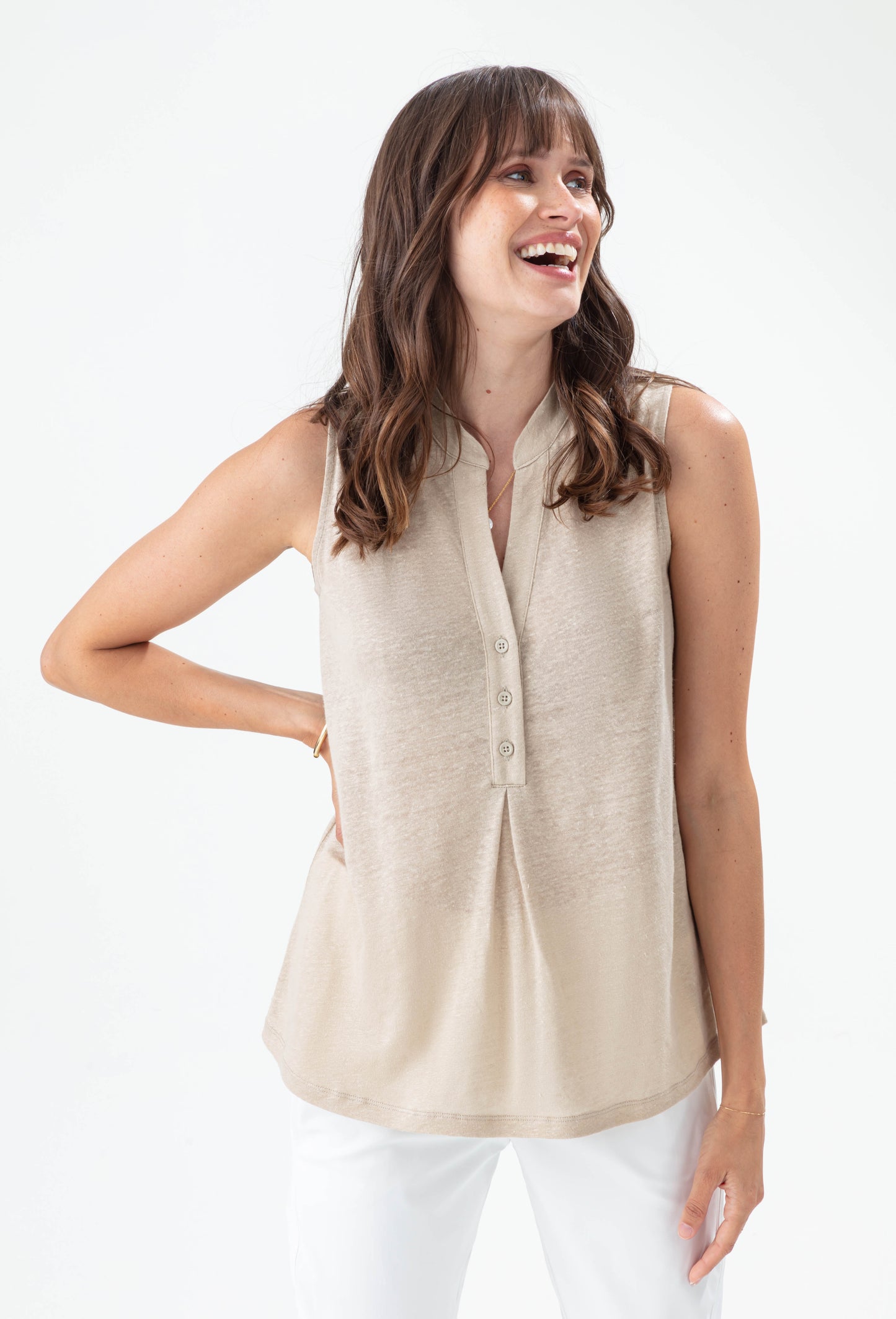 Top Trèfle beige en lin 100% lin 1