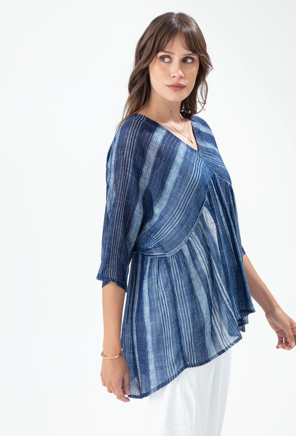 Blouse Poséidon à rayures saphir et gold 4