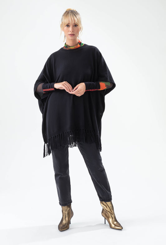 Poncho Claire noir 100% laine 1