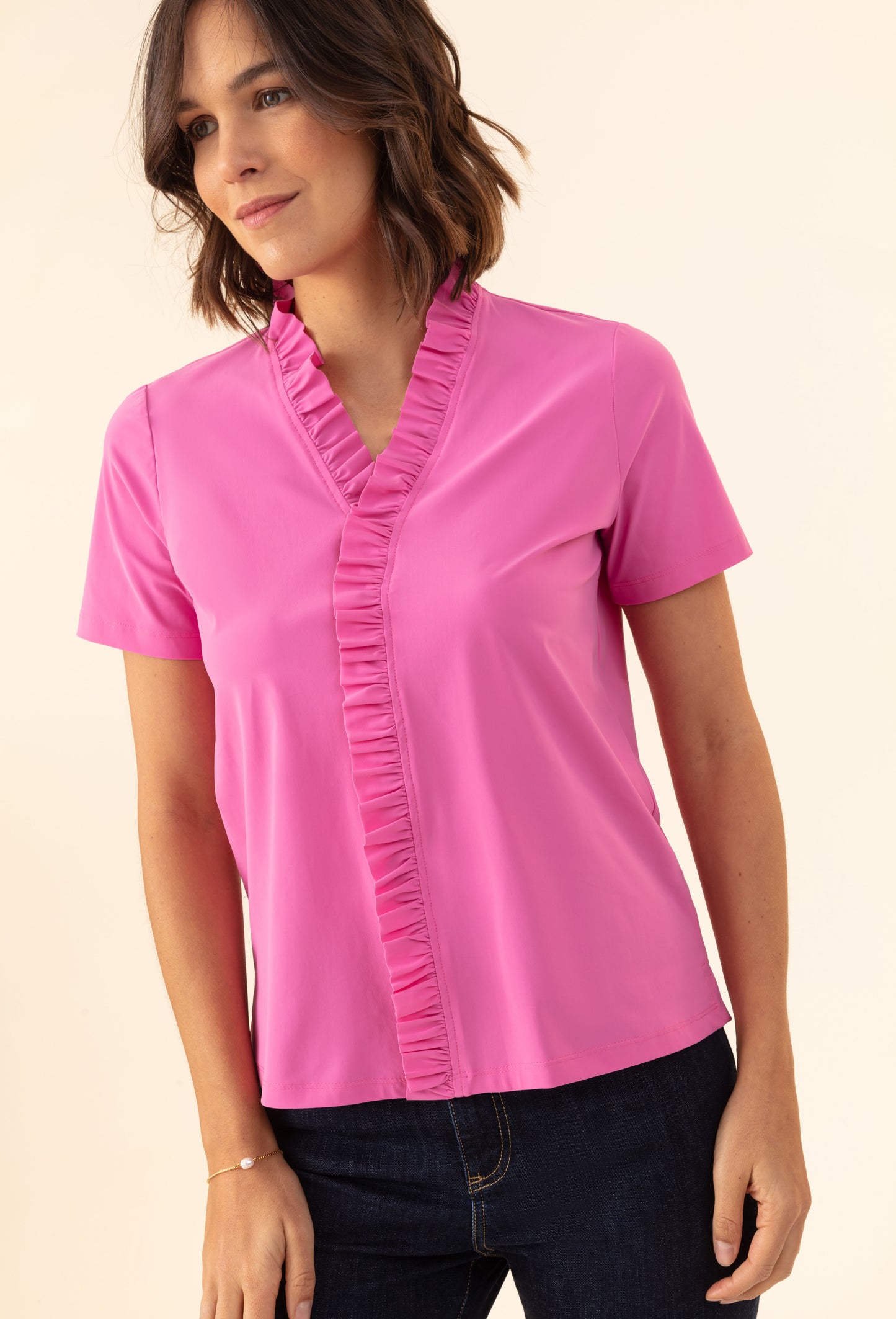 Tee-Shirt Bonheur en jersey technique rose 1