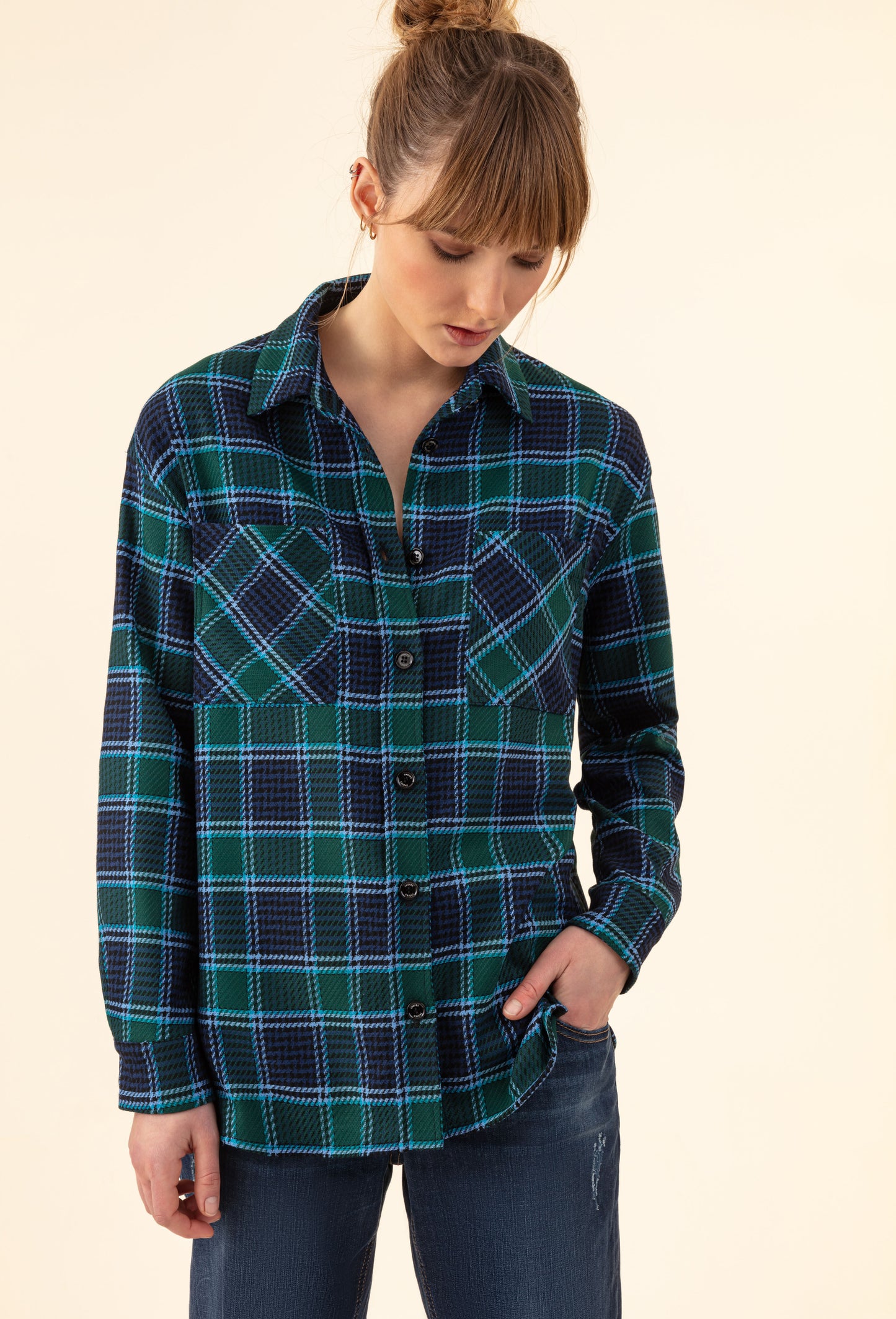 Surchemise Dany imprimée tartan bleu 2