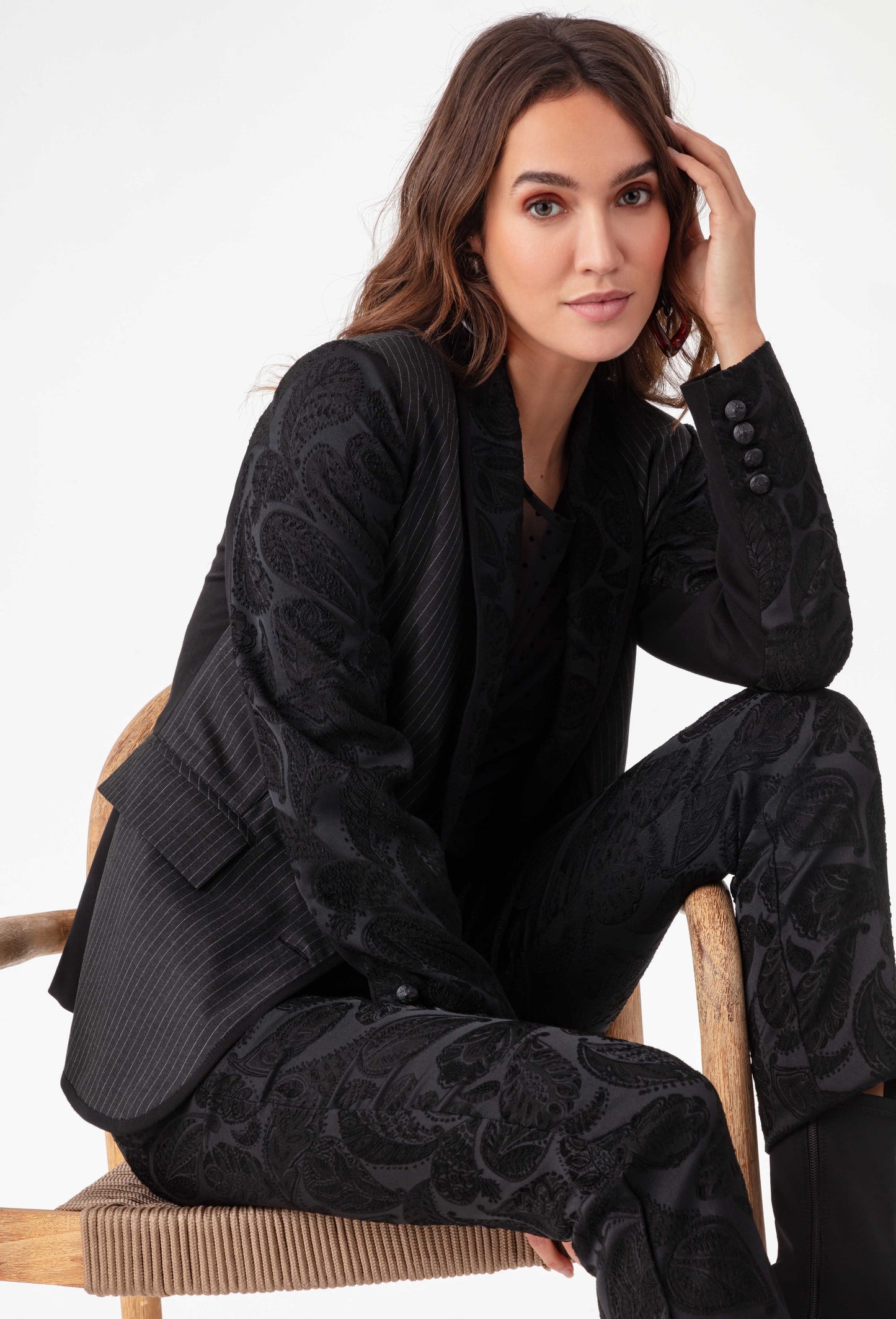 Veste de tailleur Salomé noir bi-matière 2