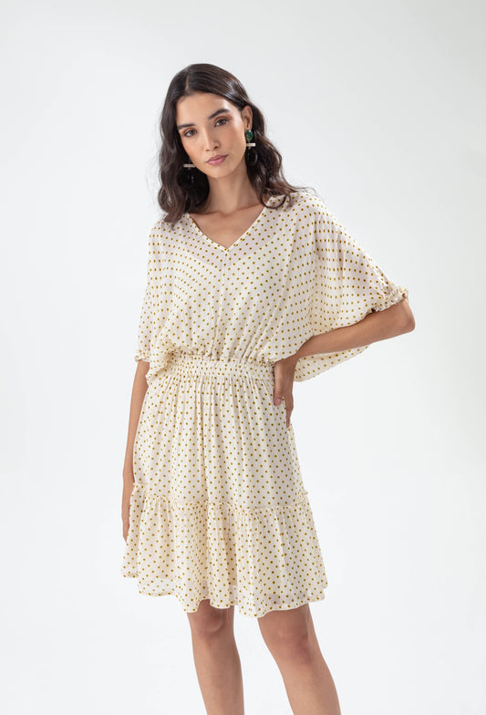 Robe Nuance écru à pois jaune et noir 1