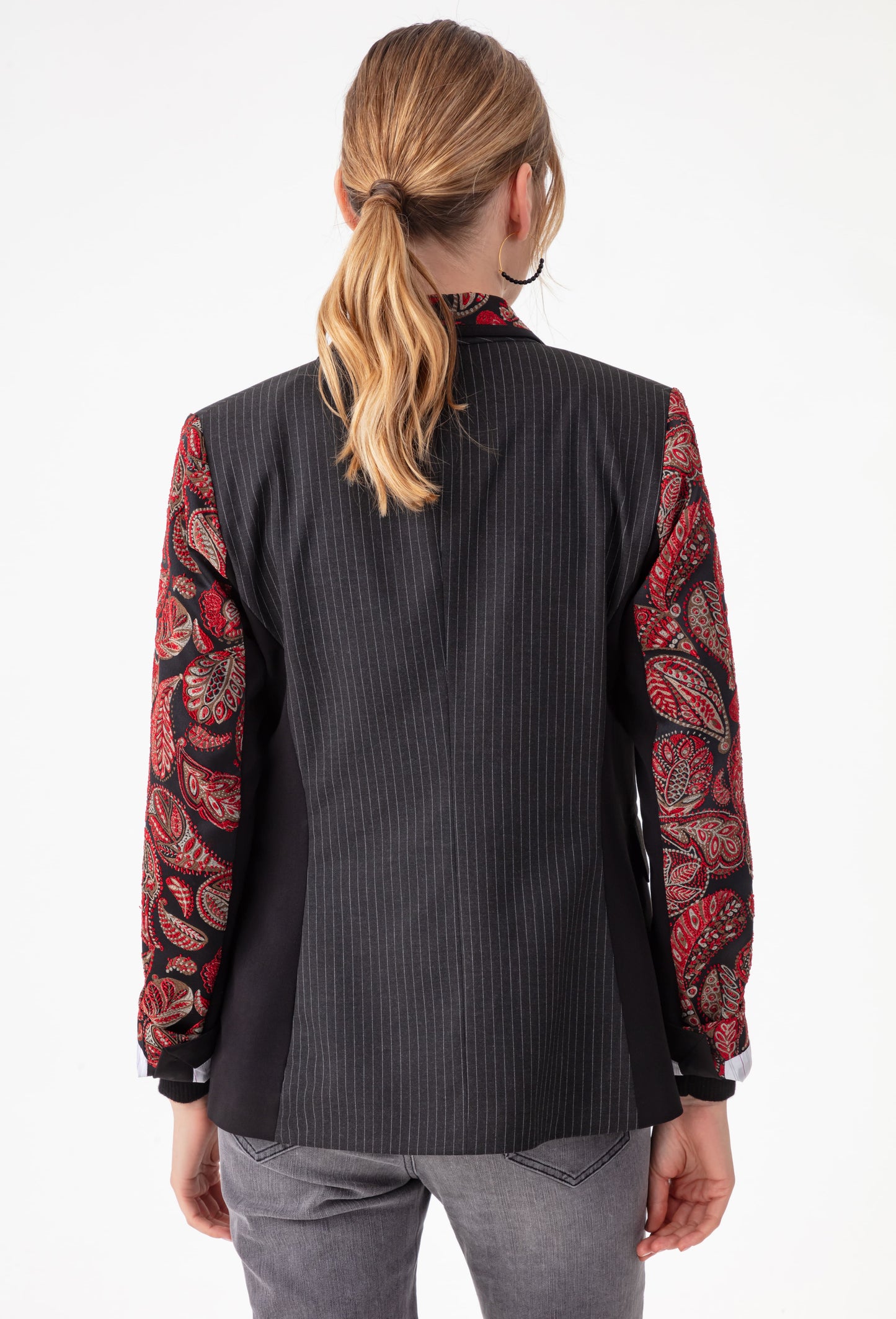 Veste de tailleur Salomé rouge bi-matière 4