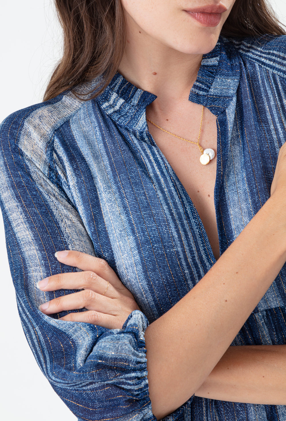 Robe Ecume à rayures saphir et gold 2