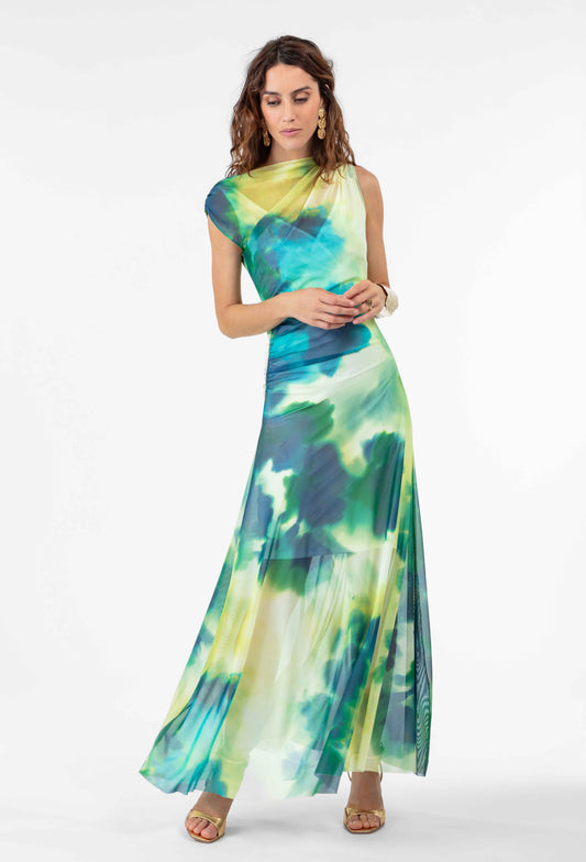 Robe longue Maya en résille imprimée 1