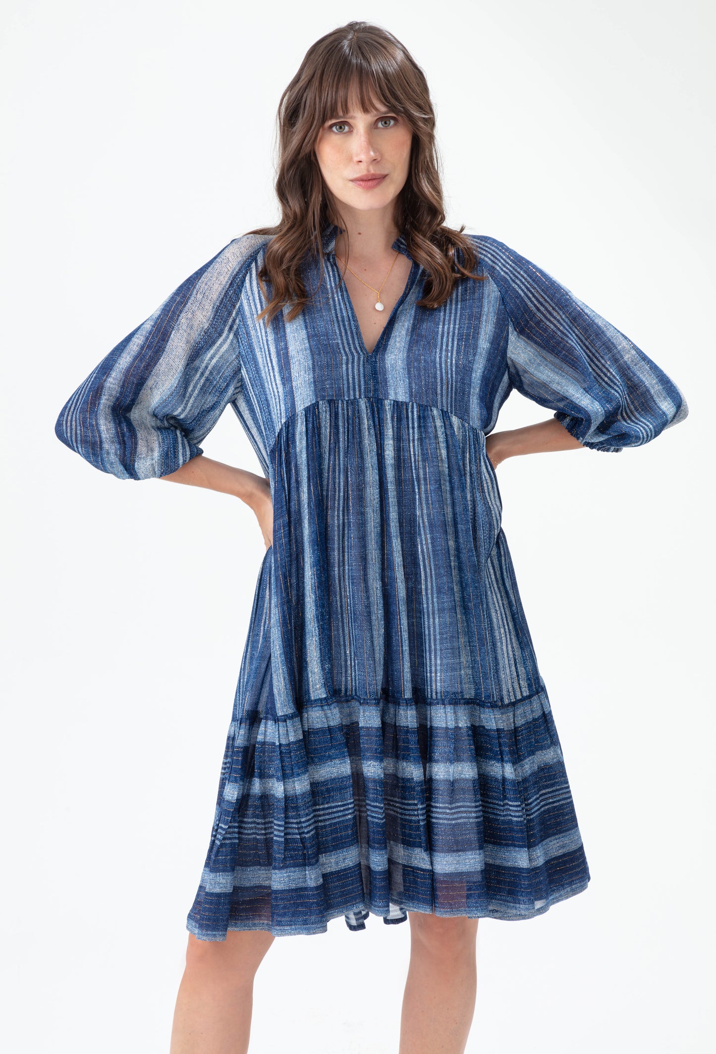 Robe Ecume à rayures saphir et gold 1