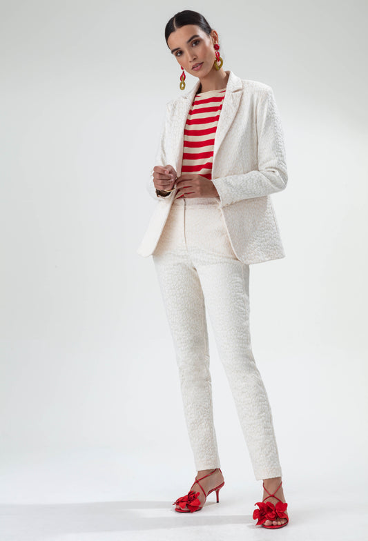 Pantalon Paris coupe cigarette en jacquard léopard écru 5