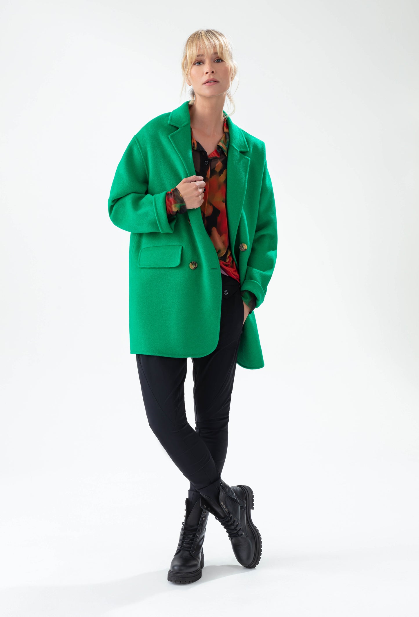 Manteau double face Amalia vert 100% laine 2