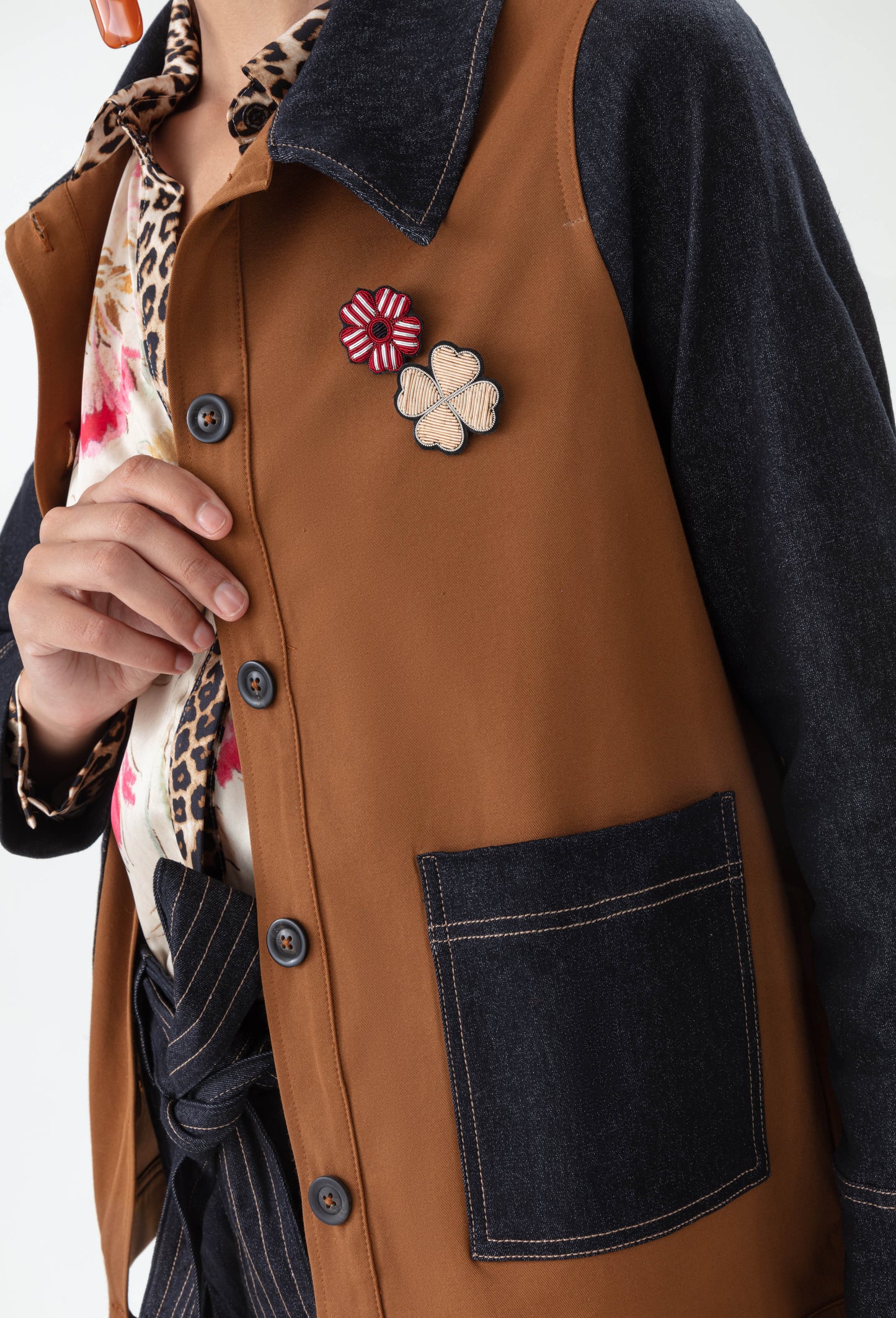 Veste Setri bi-matière caramel et jean brut 2