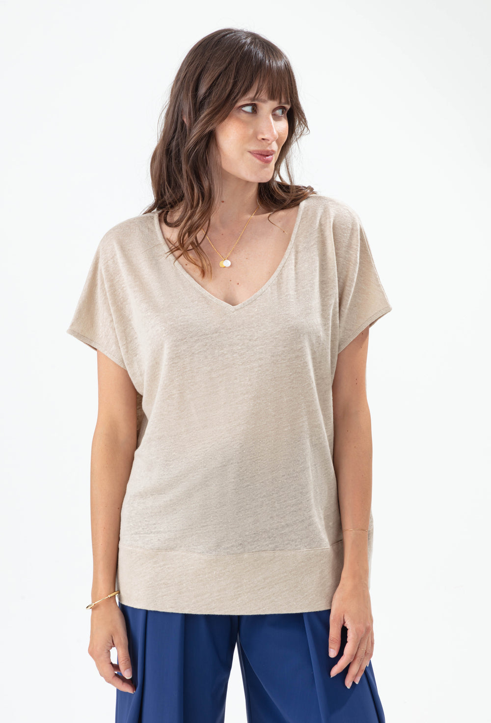 Tee-shirt Trésor beige 100% lin 1