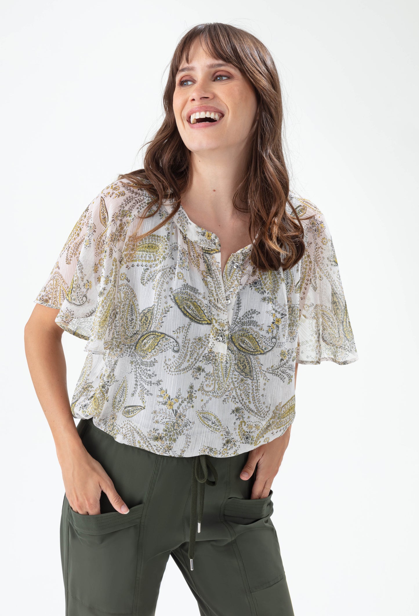 Blouse Dipta imprimé cachemire argenté 1