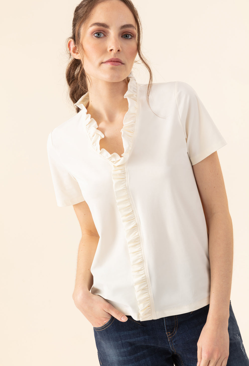 Tee-Shirt Bonheur en jersey technique écru 1