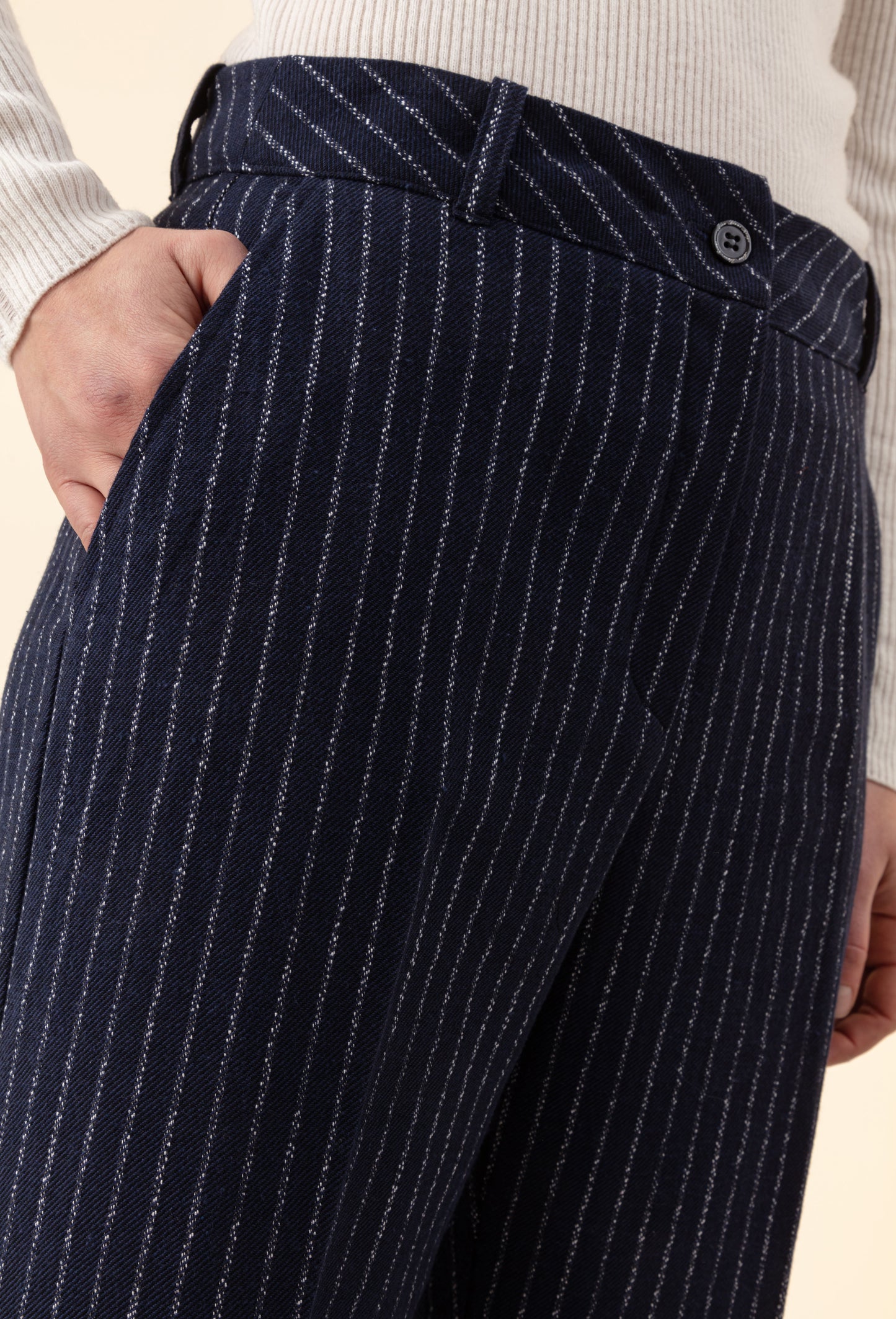 Pantalon Lino marine rayure écrue 5