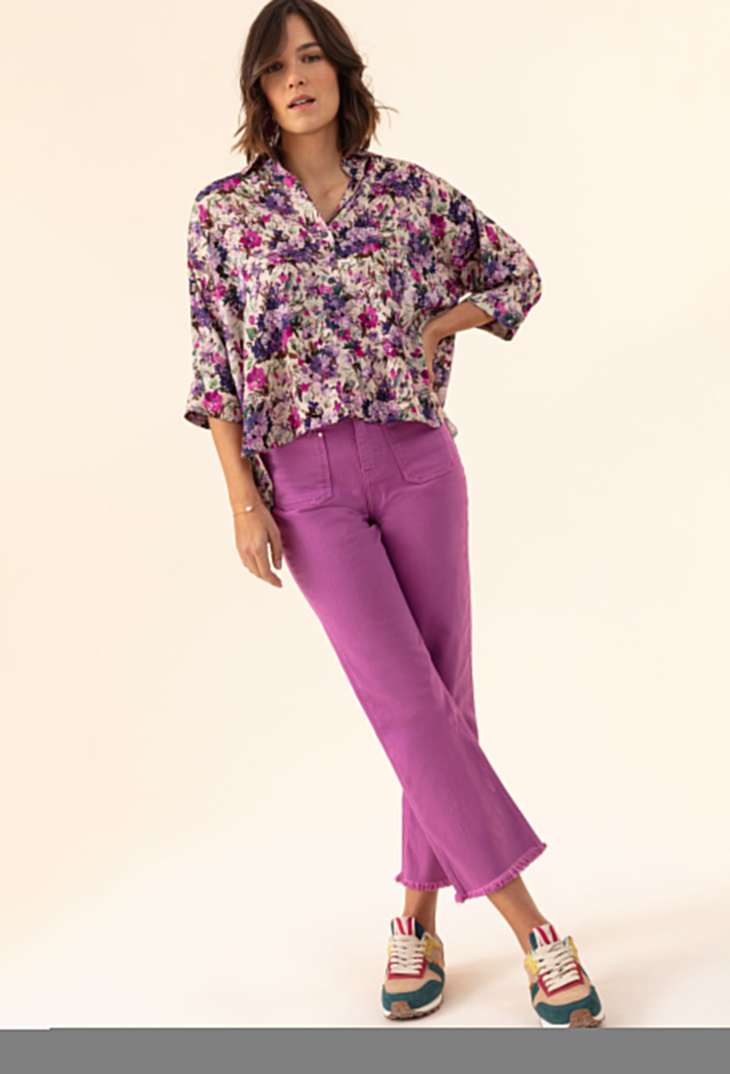 Jean Musc en coton rose 1