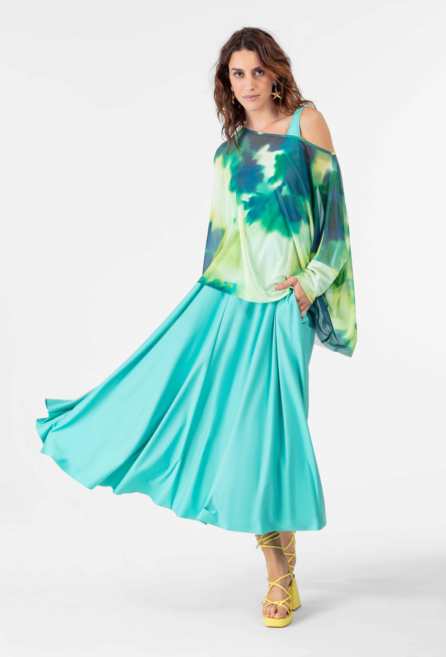 Robe longue Lara en jersey technique turquoise 2