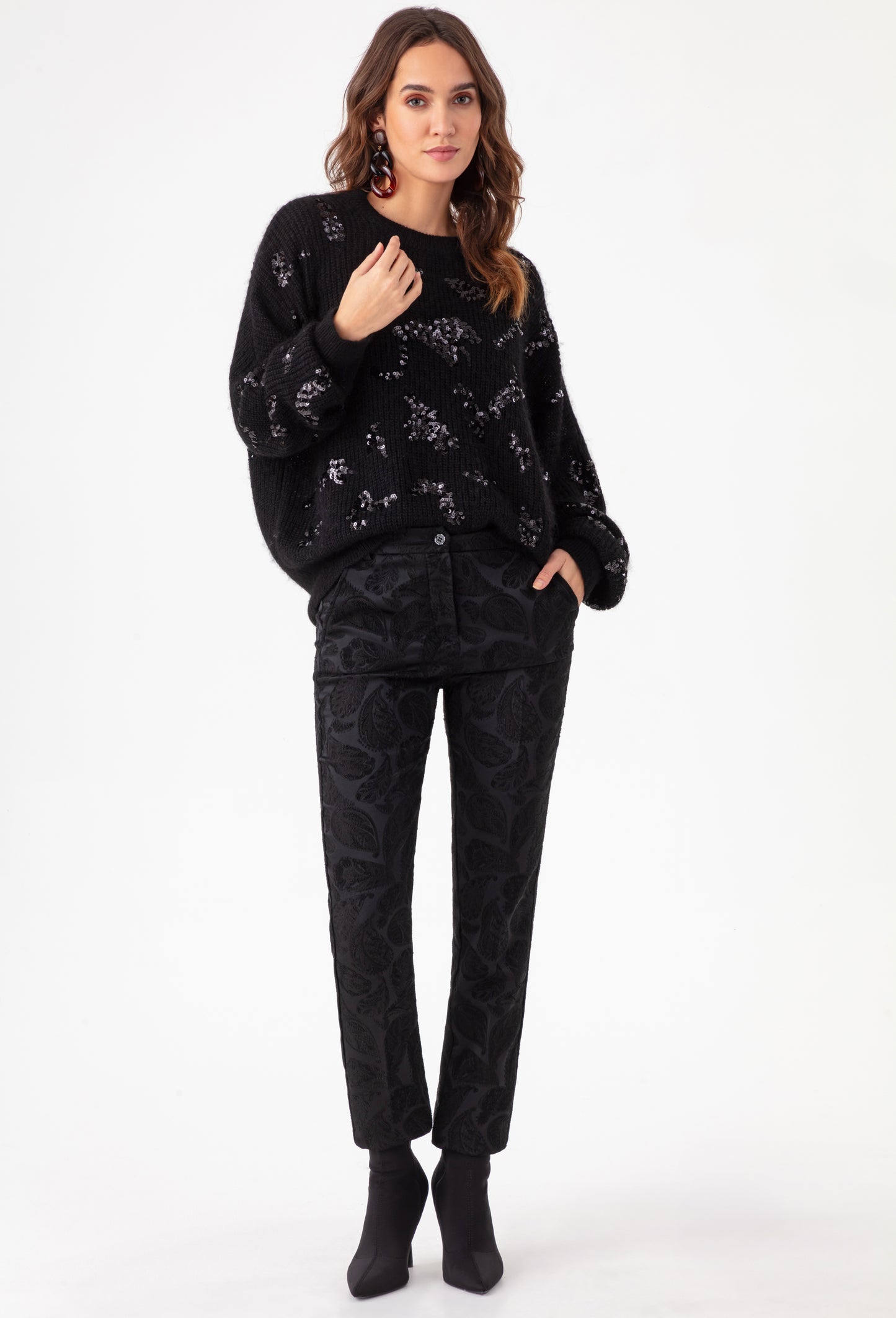 Pantalon cigarette Baker en jacquard noir 2