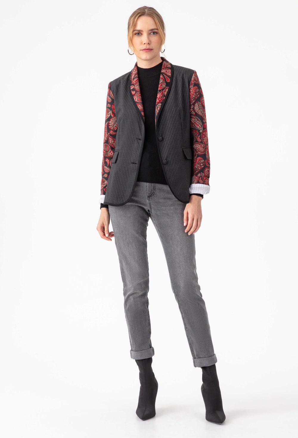 Veste de tailleur Salomé rouge bi-matière 8