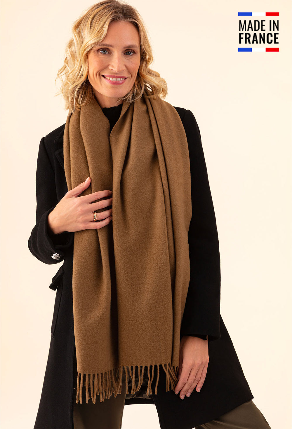 Echarpe Sandra camel 100% laine Made in France 1