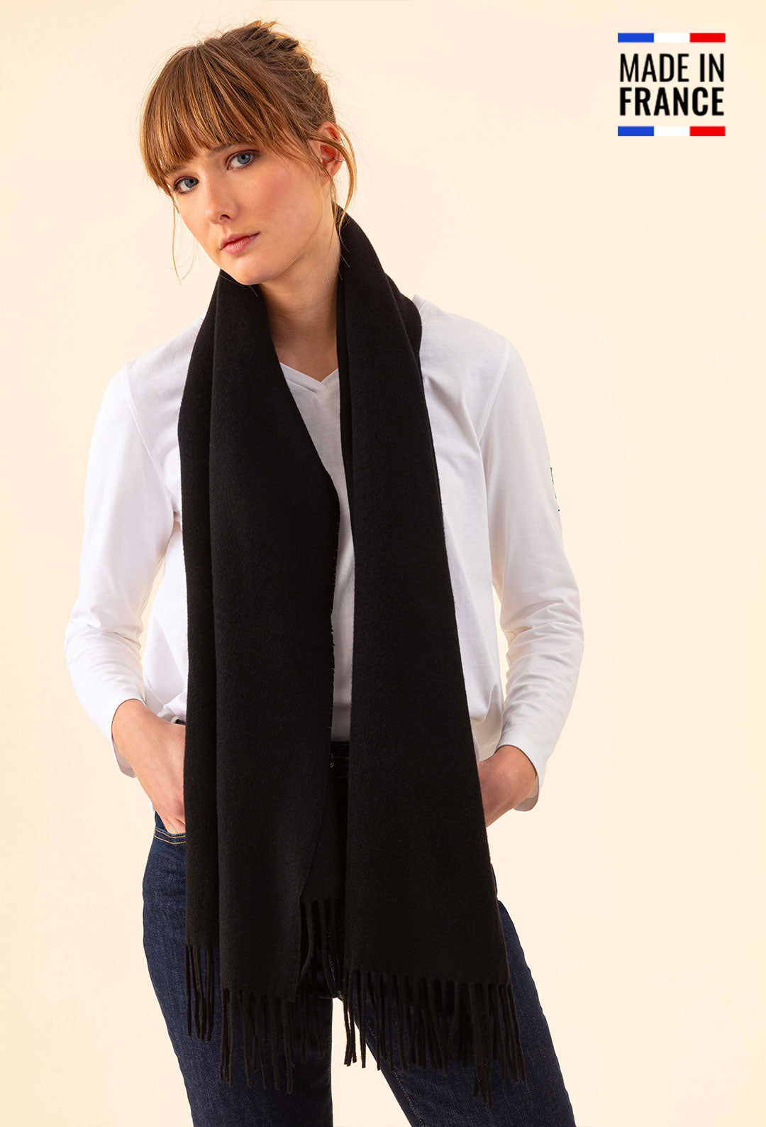 Echarpe Sandra noire 100% laine Made in France 1