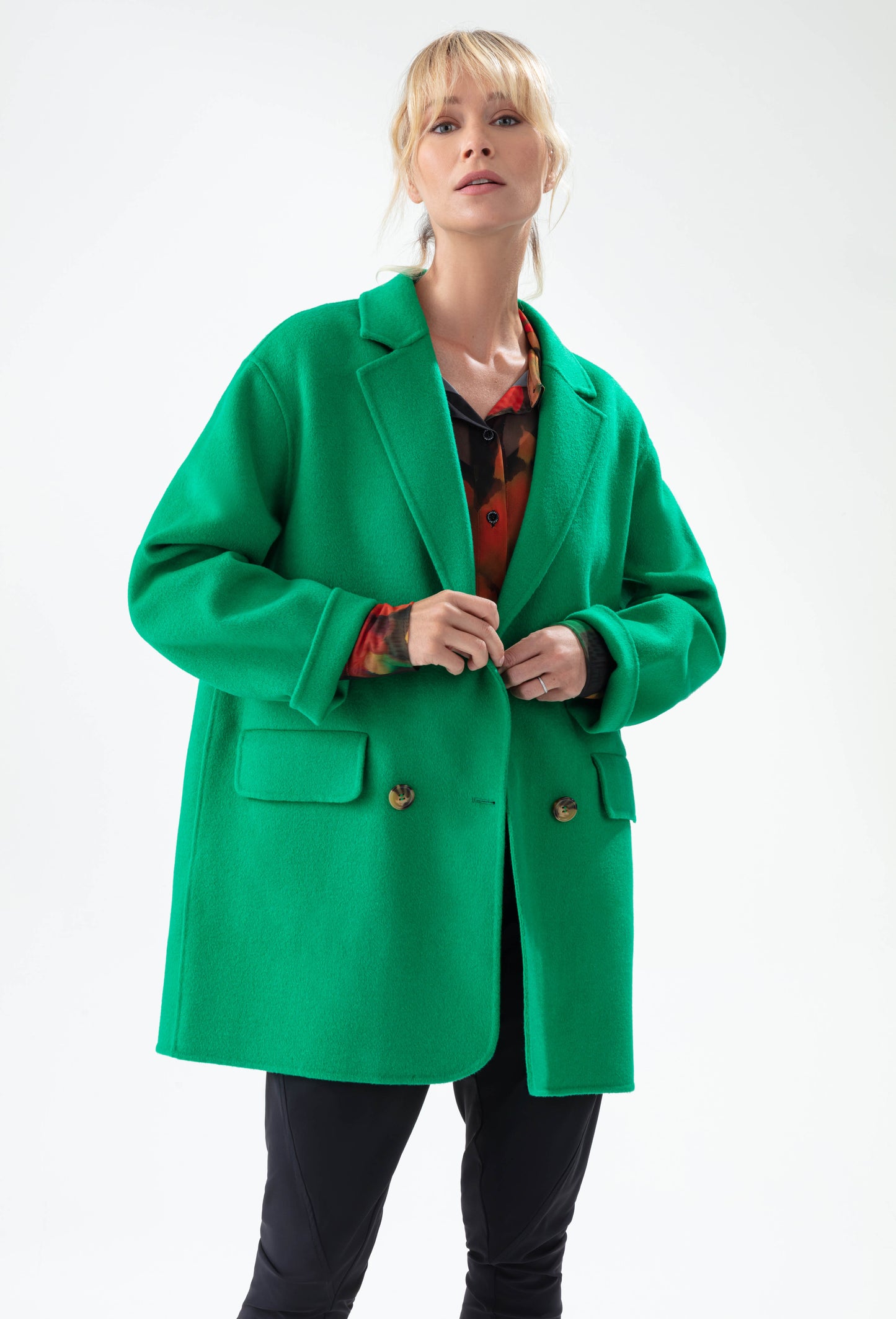 Manteau double face Amalia vert 100% laine 1