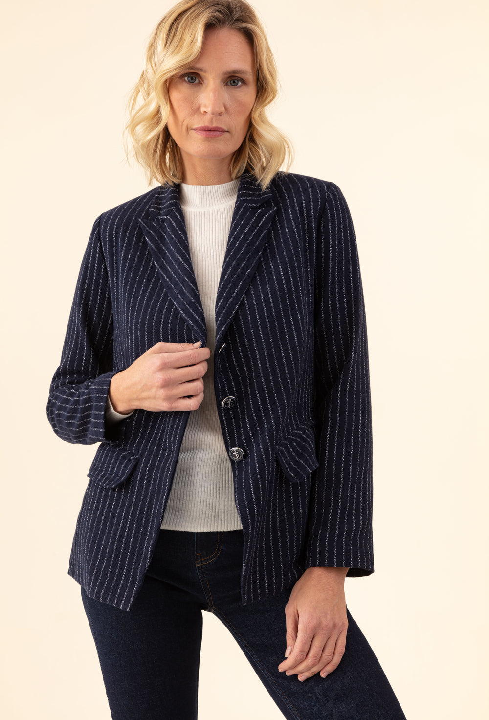 Veste cintrée Aston marine rayure écrue 2