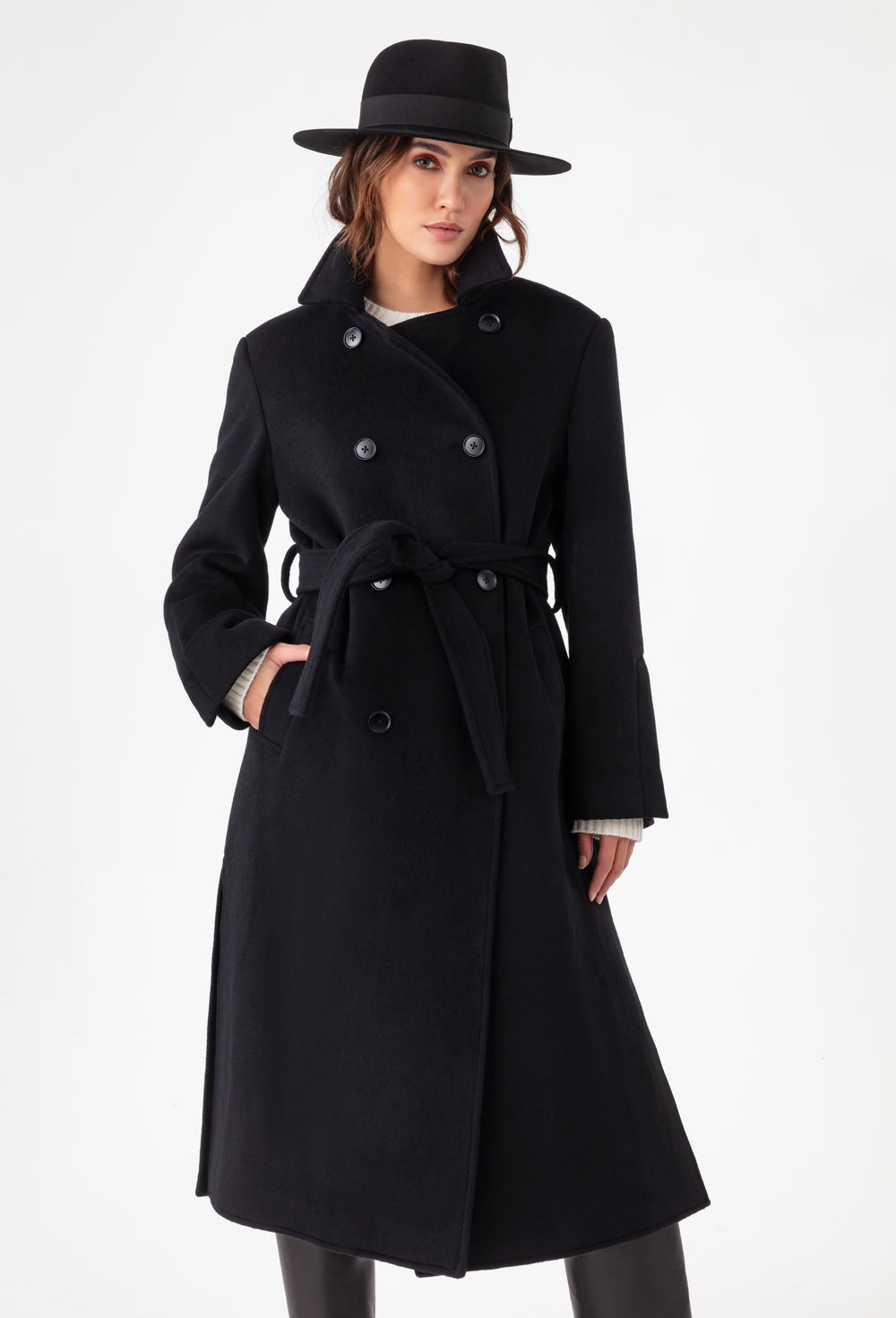 Manteau long Reem noir en laine 1