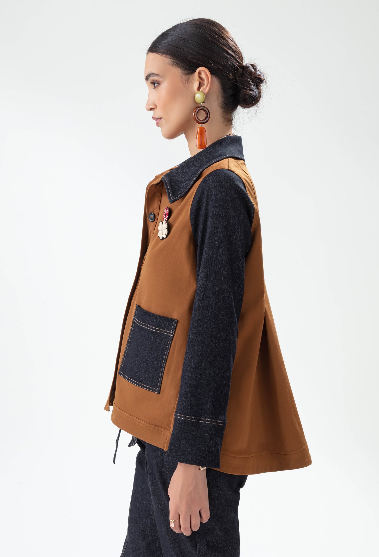 Veste Setri bi-matière caramel et jean brut 3