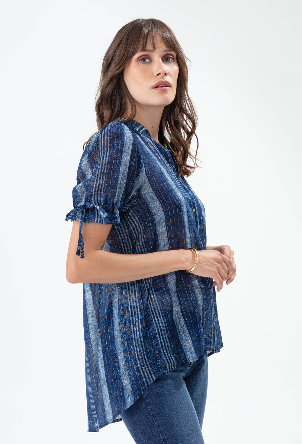 Chemise Lagon à rayures saphir et gold 3