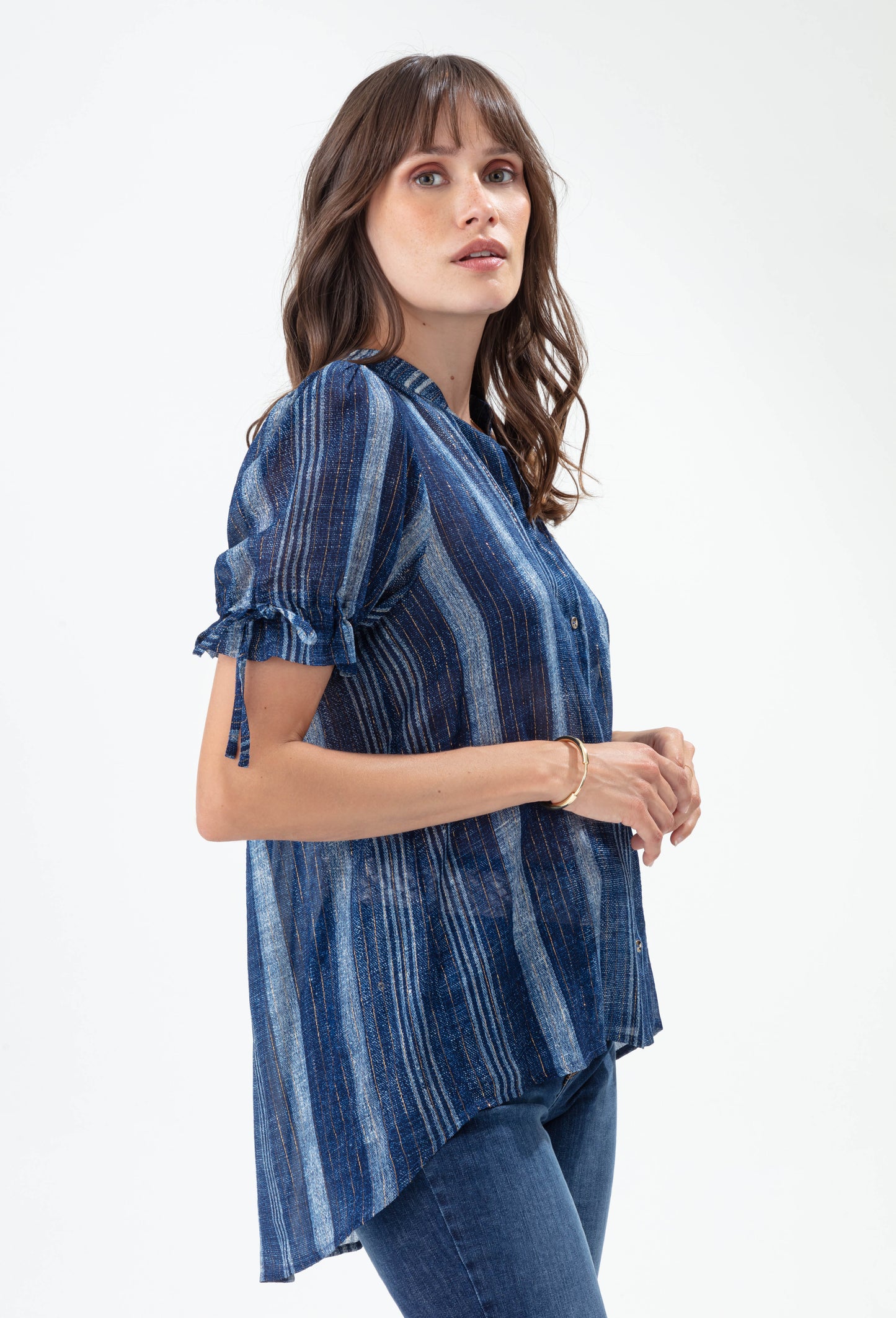 Chemise Lagon à rayures saphir et gold 3
