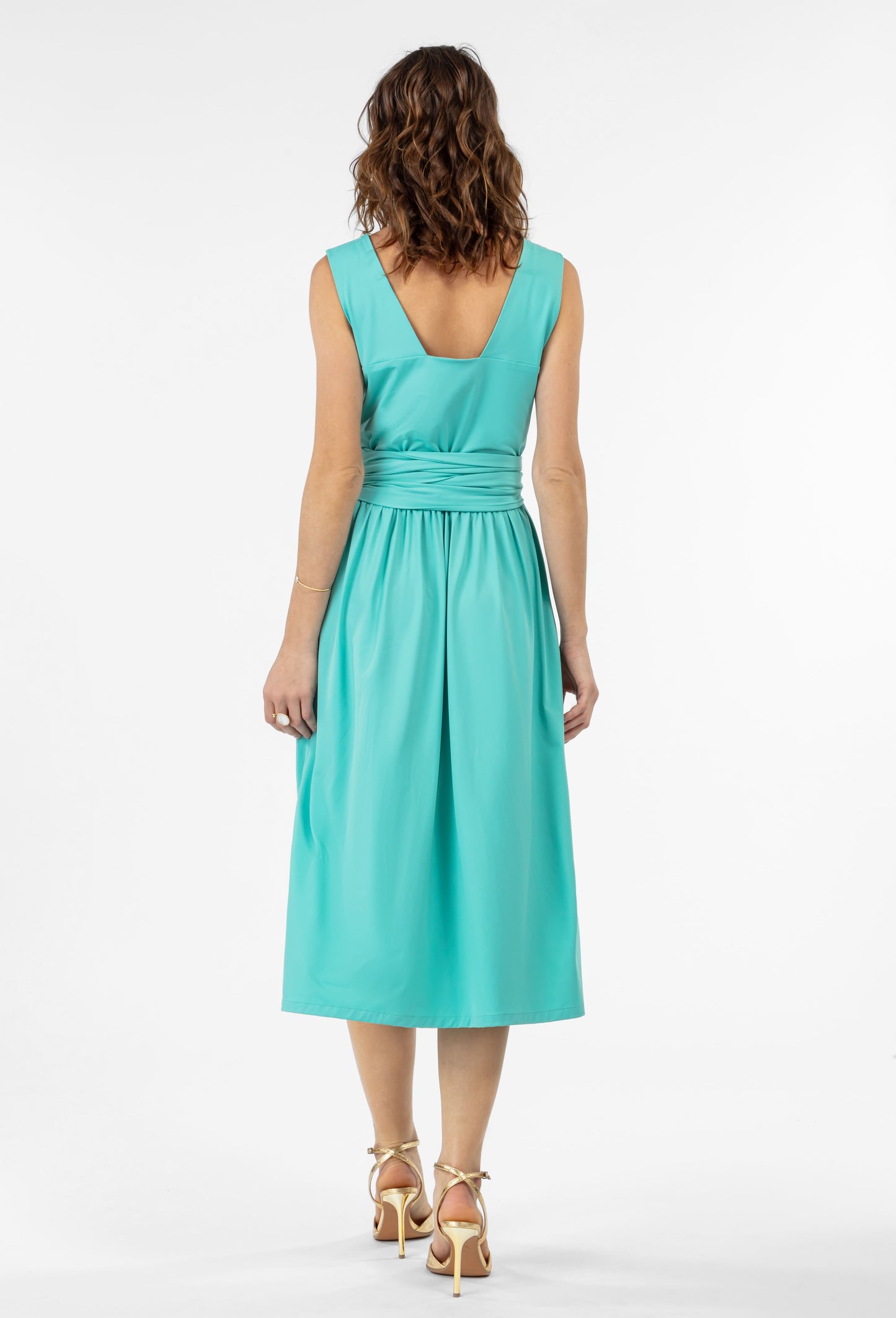 Robe longue Cecilia en jersey technique turquoise 3